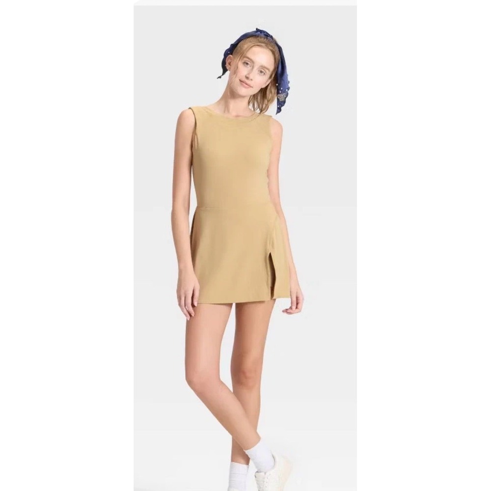 Women's Game Day High Neck Low Back Active Dress - JoyLab Tan Size XXS New
